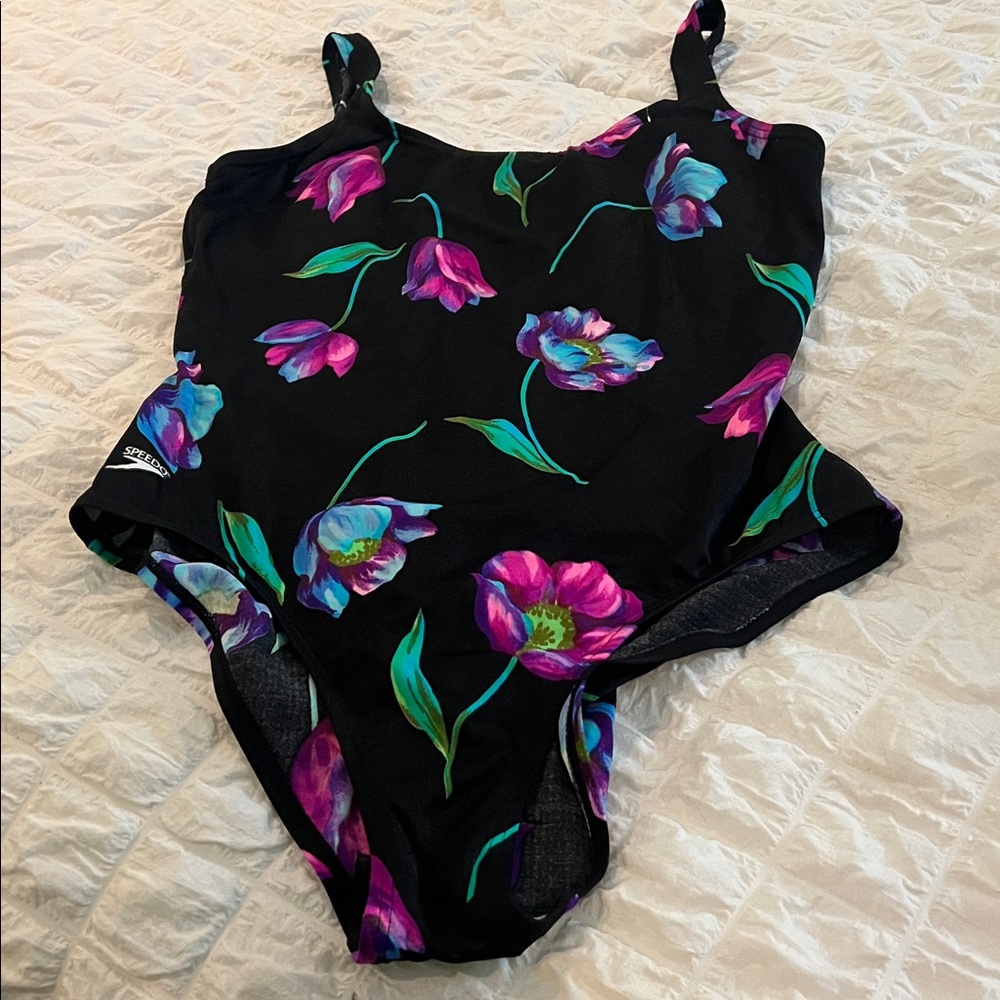 Speedo Black Swimsuit with Floral Print